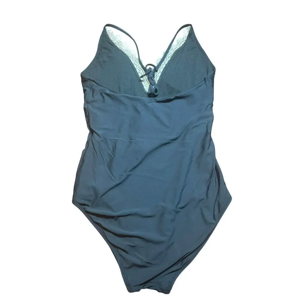 Sea Angel Lace Front Boho One Piece Swim Suite Black Size Small
